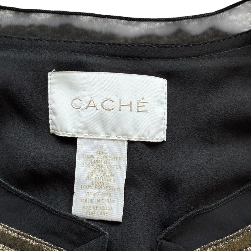 CACHÈ Women's Black & Gold Open Front Blazer Jacket Size S Casual Holiday Party - Picture 4 of 9